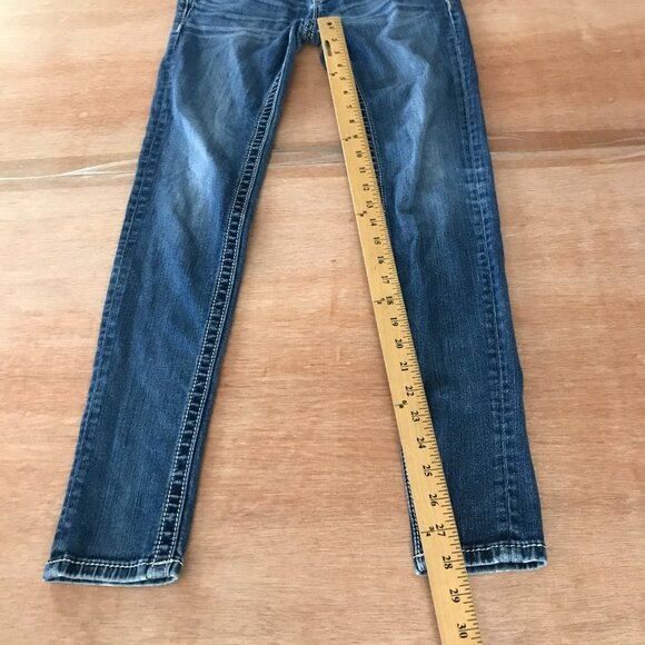 Miss Me Signature Skinny Jeans Women 25 Blue Mid Gothic Cross Sequins Rhinestone - Picture 8 of 15